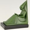 Art Deco bookends reading Medieval ladies