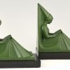 Art Deco bookends reading Medieval ladies