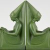 Art Deco bookends reading Medieval ladies