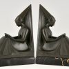 Art Deco bookends reading Medieval ladies