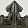 Art Deco bookends reading Medieval ladies