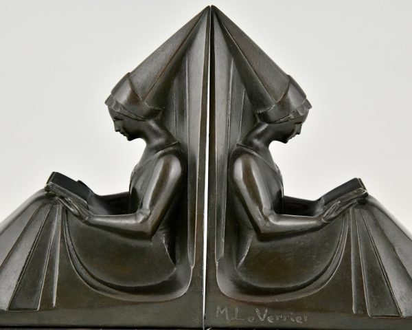 Art Deco boekensteunen lezende vrouwen