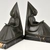 Art Deco bookends reading Medieval ladies