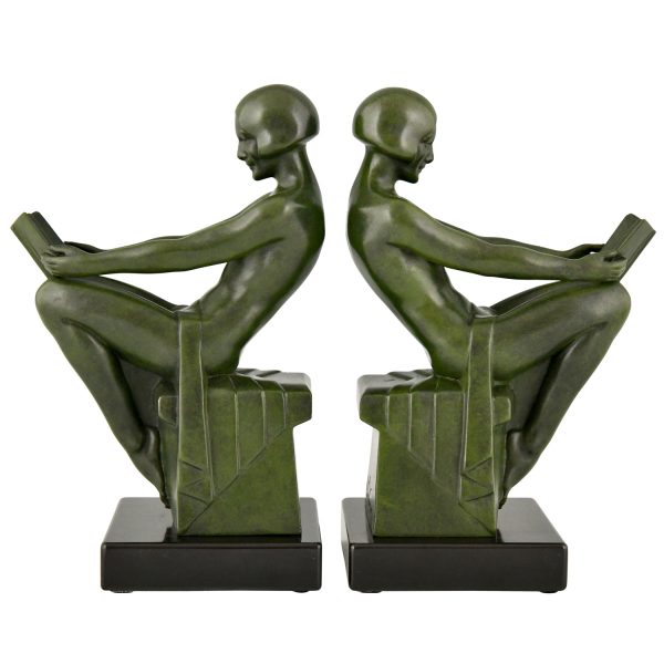 Art Deco bookends with reading nudes