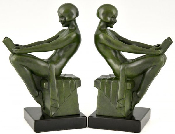 Art Deco bookends with reading nudes