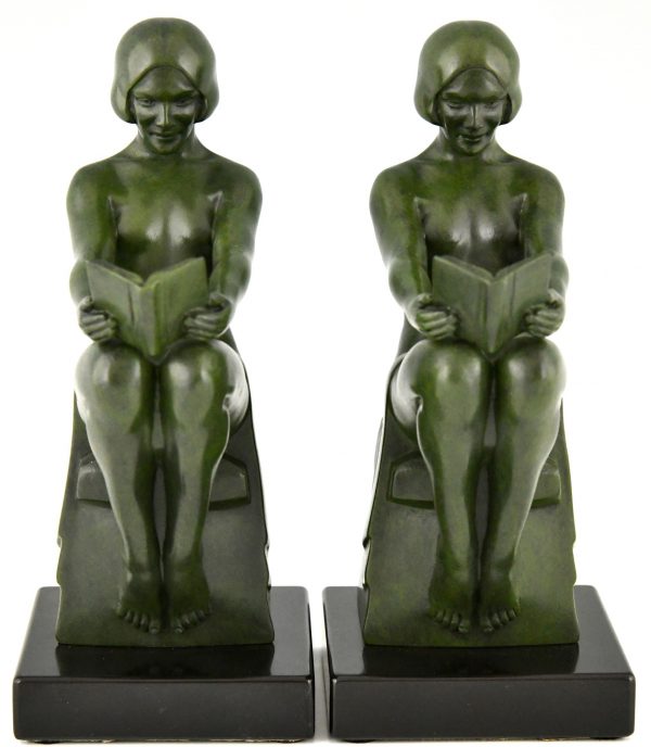 Art Deco bookends with reading nudes