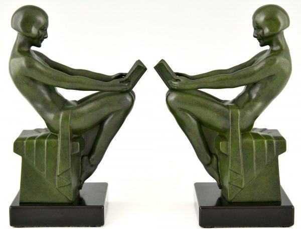 Art Deco bookends with reading nudes