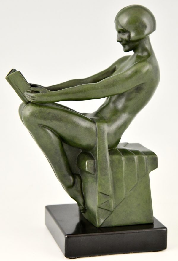 Art Deco bookends with reading nudes