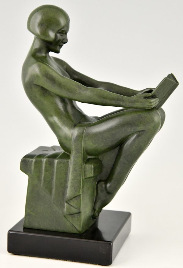 Art Deco bookends with reading nudes