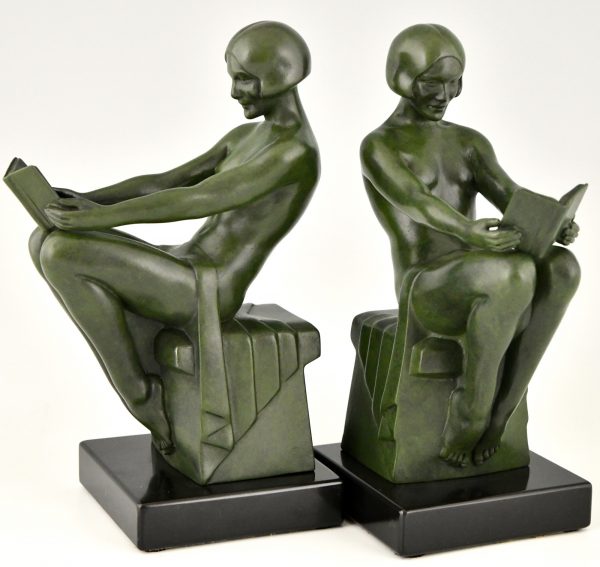 Art Deco bookends with reading nudes