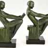 Art Deco bookends with reading nudes