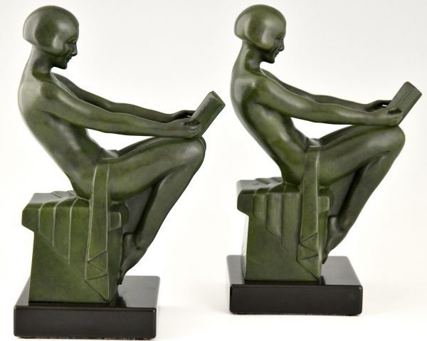 Art Deco bookends with reading nudes