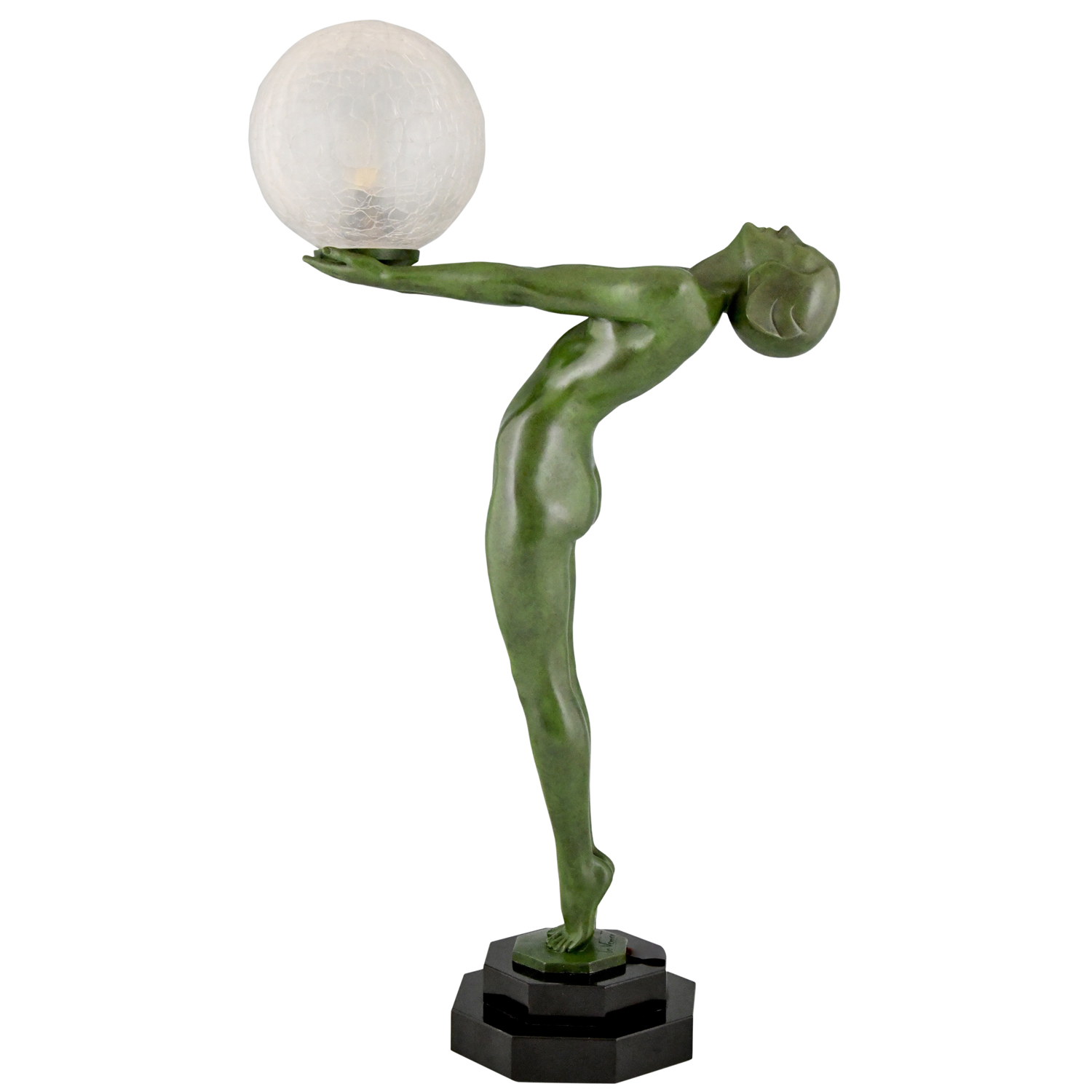 Art Deco Lampe Frauenakt mit Kugel Clarté 1930