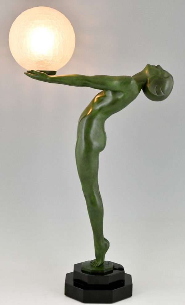Art Deco lamp standing nude with globe Clarté original 1930