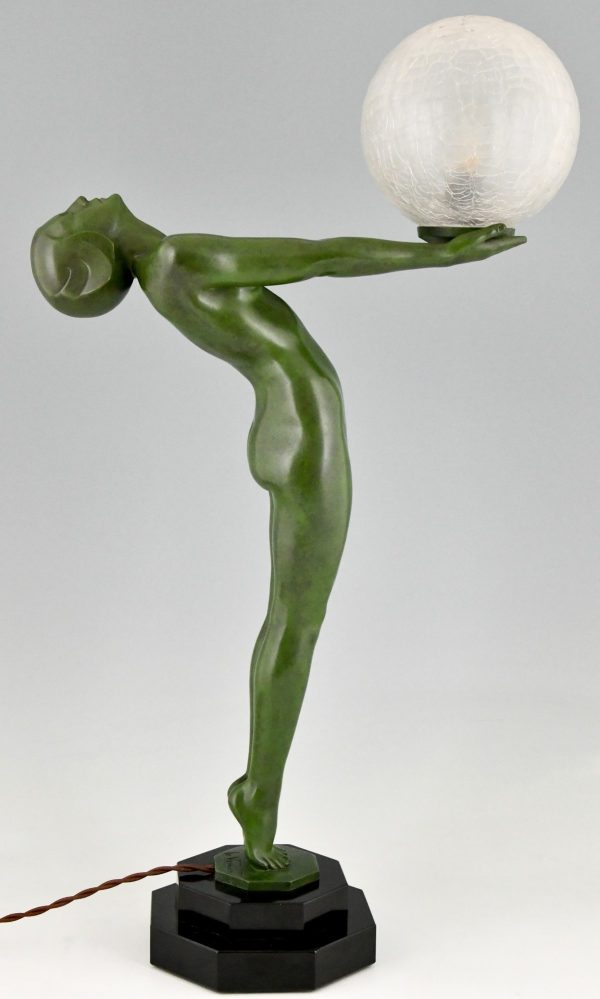 Art Deco lamp standing nude with globe Clarté original 1930