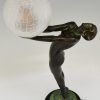 Lampe Art Deco Stil Frauenakt mit Globus Clarté LUEUR LUMINEUSE 38 cm