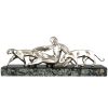 Art Deco bronze sculpture lady with two panthers