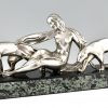 Art Deco bronze sculpture lady with two panthers