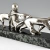 Art Deco bronze sculpture lady with two panthers