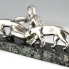 Art Deco bronze sculpture lady with two panthers