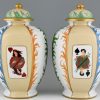 Porcelain vases with musicians and playing cards