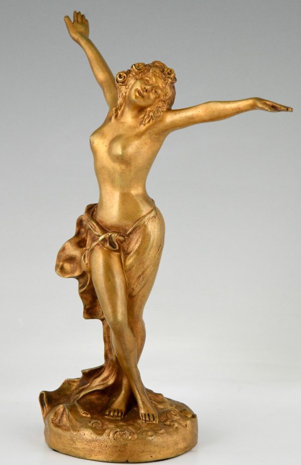 Art Nouveau verguld bronzen sculptuur dansend naakt