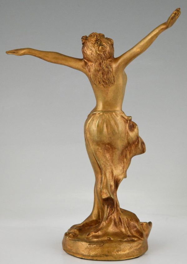 Art Nouveau verguld bronzen sculptuur dansend naakt