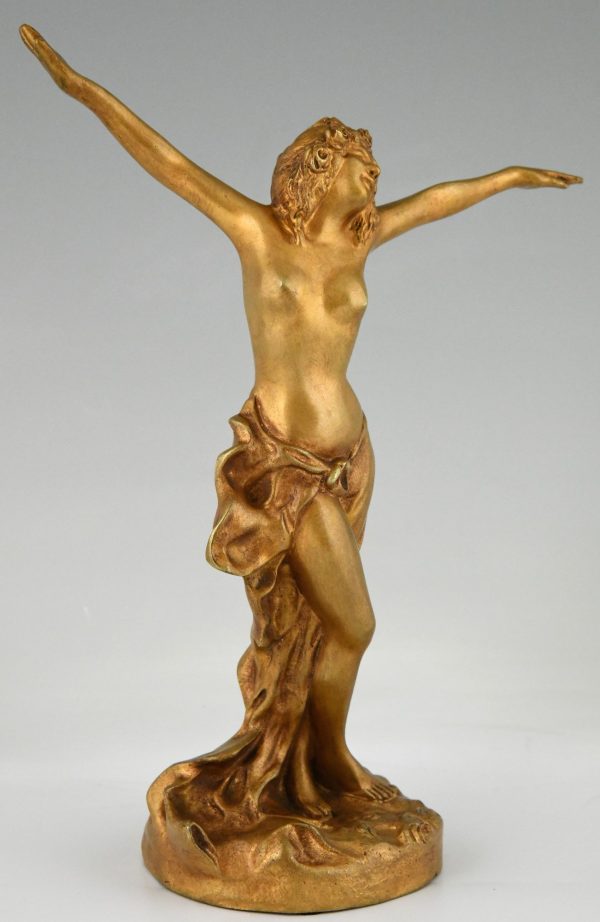 Art Nouveau verguld bronzen sculptuur dansend naakt