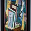 Painting cubist composition Modigliani face and instruments