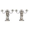 Pair Art Deco silvered bronze candelabra with mermaids