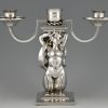 Pair Art Deco silvered bronze candelabra with mermaids