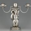 Pair Art Deco silvered bronze candelabra with mermaids