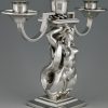 Pair Art Deco silvered bronze candelabra with mermaids