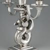 Pair Art Deco silvered bronze candelabra with mermaids