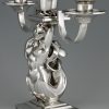 Pair Art Deco silvered bronze candelabra with mermaids