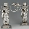 Pair Art Deco silvered bronze candelabra with mermaids