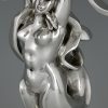 Pair Art Deco silvered bronze candelabra with mermaids
