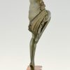 Art Deco bronzen beeld danseres met thyrsus staf