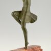 Art Deco bronze sculpture nude dancer with thyrsus