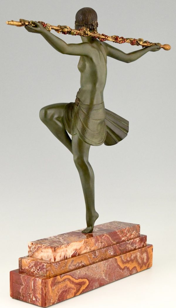 Art Deco bronze sculpture nude dancer with thyrsus