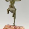 Art Deco bronze sculpture nude dancer with thyrsus