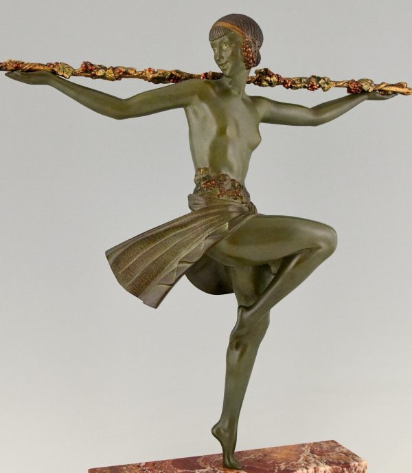 Art Deco bronze sculpture nude dancer with thyrsus