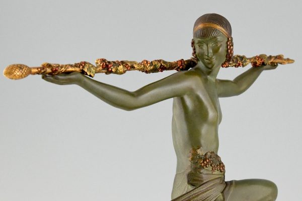 Art Deco bronze sculpture nude dancer with thyrsus