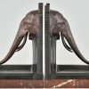 Art Deco serre livres en bronze éléphants avec oiseau