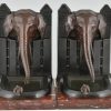 Art Deco bronze bookends elephant with bird