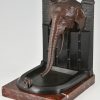 Art Deco serre livres en bronze éléphants avec oiseau