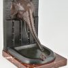 Art Deco bronze bookends elephant with bird