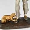 Art Deco Skulptur Bronzen Pierrot mit Katze