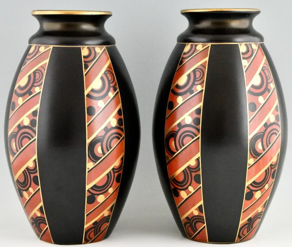 Paire de vases Art Deco motif géométrique