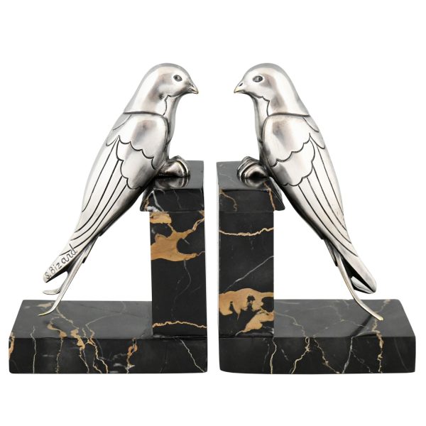 Art Deco silvered bronze swallow bookends